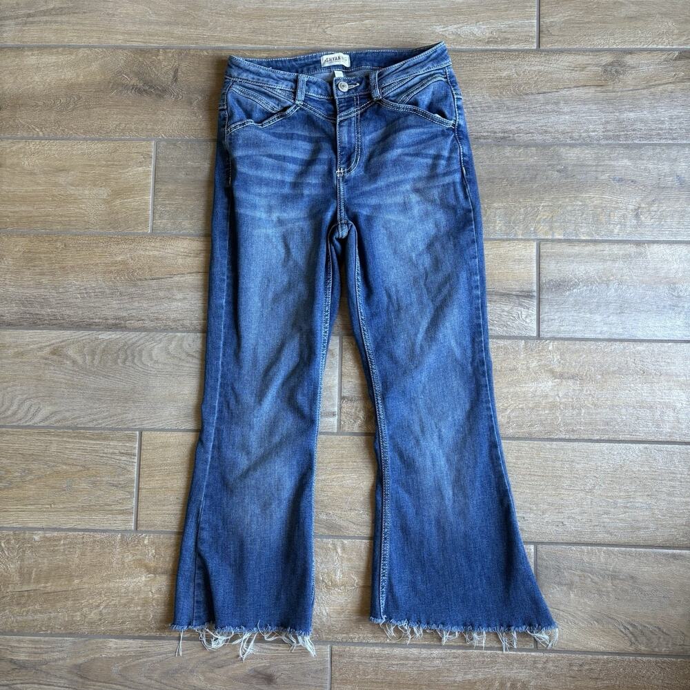 Shyanne Flare Jeans Womens 29 Blue Raw Hem Medium Wash Western Wide Leg